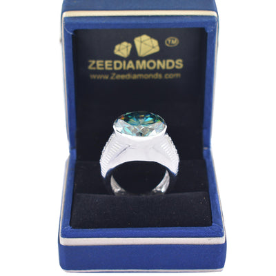 RARE 16.35 Carat Stunning Blue Diamond Heavy Men's Ring in 925 Silver with Bezel Style! Very Latest Collection & Amazing Shine & Bling ! - ZeeDiamonds