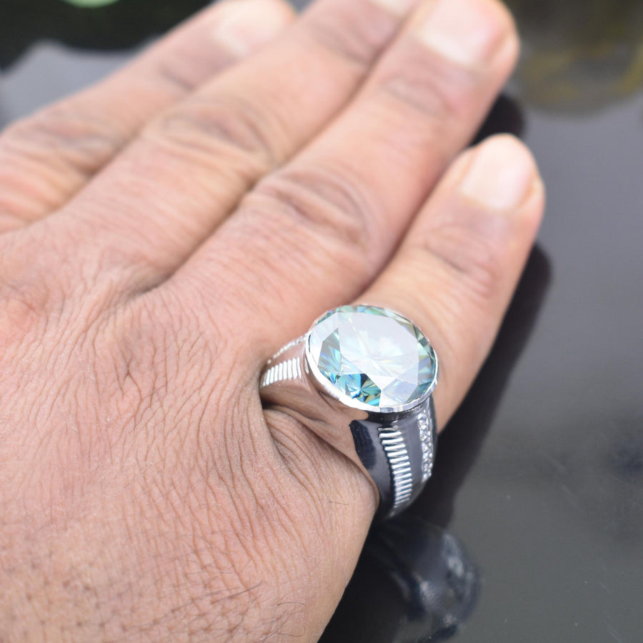RARE 16.35 Carat Stunning Blue Diamond Heavy Men's Ring in 925 Silver with Bezel Style! Very Latest Collection & Amazing Shine & Bling ! - ZeeDiamonds