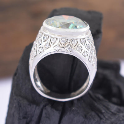 RARE 16.00 Carat Stunning Blue Diamond Heavy Men's Ring in 925 Silver with Bezel Style! Very Latest Collection & Amazing Shine & Bling ! - ZeeDiamonds