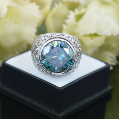 RARE 16.00 Carat Stunning Blue Diamond Heavy Men's Ring in 925 Silver with Bezel Style! Very Latest Collection & Amazing Shine & Bling ! - ZeeDiamonds