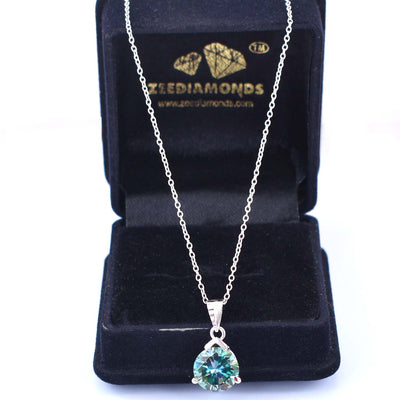 Certified Blue Diamond Solitaire Pendant With White Gold Finish, 4 Ct, AAA Quality ! - ZeeDiamonds