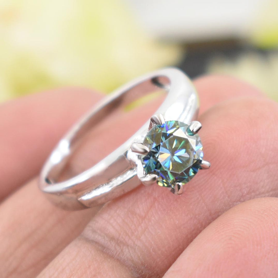 Amazing Blue Diamond Solitaire Ring in 925 Silver with Prongs, Great Shine & Luster! Gift For Wedding/Birthday, Certified 1.50 Carat - ZeeDiamonds