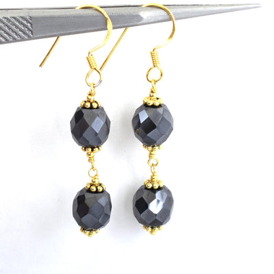 AAA Certified 7 mm Black Diamond Dangler Earrings in Yellow Finish with Great Silver Finding, Ethnic Collection & Great Style - ZeeDiamonds