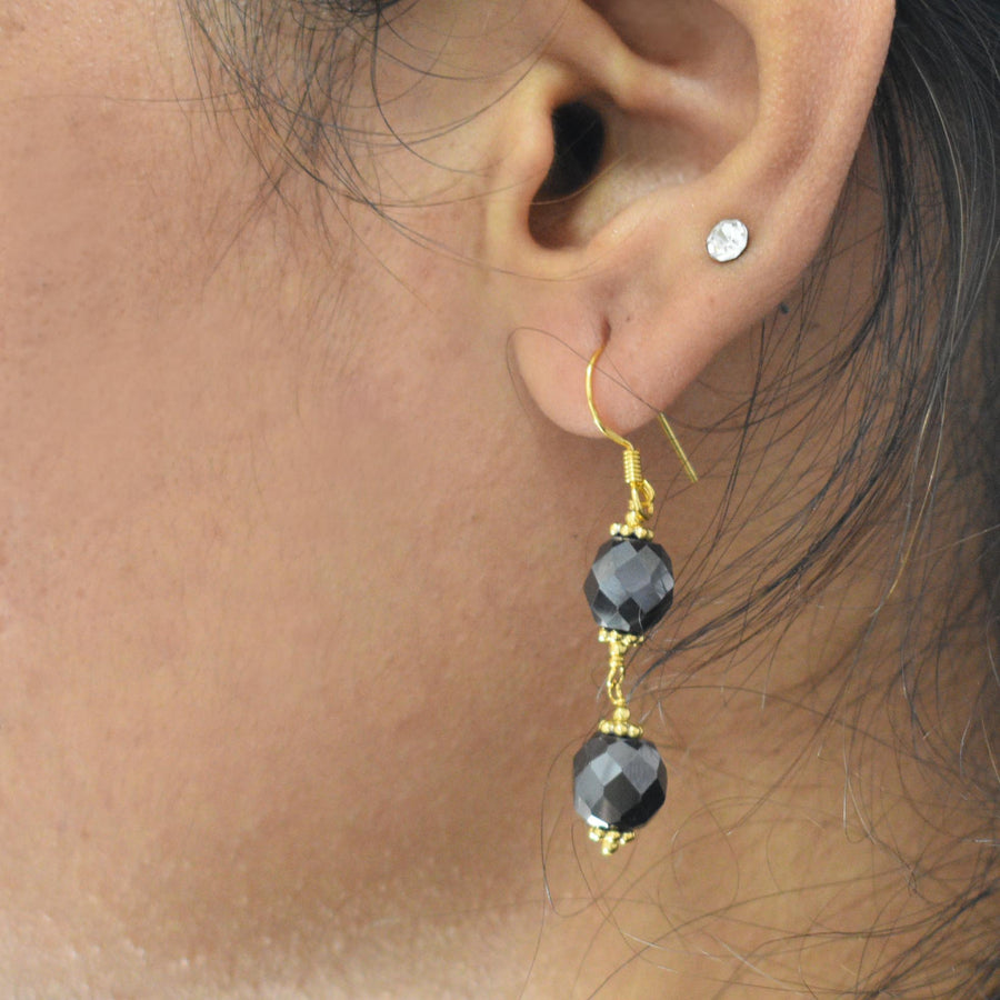 AAA Certified 7 mm Black Diamond Dangler Earrings in Yellow Finish with Great Silver Finding, Ethnic Collection & Great Style - ZeeDiamonds