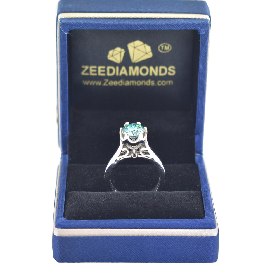 Delicate Blue Diamond Solitaire Ring in 925 Sterling Silver, Great Luster & Excellent Cut! 2 Carat Certified Diamond, Gift For Wedding/Birthday - ZeeDiamonds