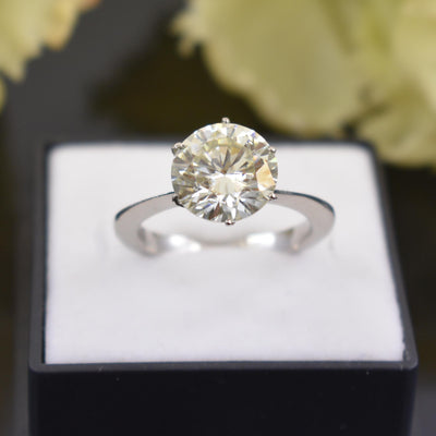 3 Ct Round Off White Diamond Solitaire Ring, Elegant Look & Great Sparkle ! Ideal For Birthday Gift, Certified Diamond! - ZeeDiamonds