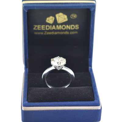 3 Ct Round Off White Diamond Solitaire Ring, Elegant Look & Great Sparkle ! Ideal For Birthday Gift, Certified Diamond! - ZeeDiamonds