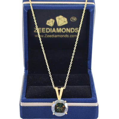4 Carat Certified Round Deep Blue Diamond Solitaire Pendant in 925 Silver with Prong Setting, Amazing Shine & Elegant Look! Ideal Gift For Wife, Girlfriend! Certified Diamond - ZeeDiamonds