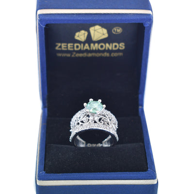 1.40 Ct Gorgeous Blue Diamond Women's Ring with White Accents in 925 Silver! Beautiful Design & Luster! Ideal For Anniversary Gift, Certified Diamond! - ZeeDiamonds