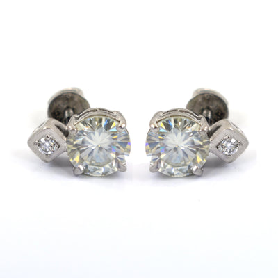 2.50 Carat Stunning Off White Diamond Solitaire Stud Earrings in 925 Silver with Accents in White Finish! Great Sparkle and Excellent Cut! Certified Diamonds, Gift For Birthday/Anniversary - ZeeDiamonds
