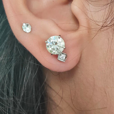 2.50 Carat Stunning Off White Diamond Solitaire Stud Earrings in 925 Silver with Accents in White Finish! Great Sparkle and Excellent Cut! Certified Diamonds, Gift For Birthday/Anniversary - ZeeDiamonds
