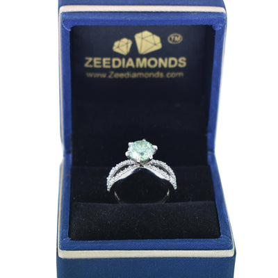 2 Ct Round Brilliant Cut Blue Diamond Ring in 925 Silver with Accents! Great Shine & Luster! Ideal For Anniversary Gift, Certified Diamond! - ZeeDiamonds