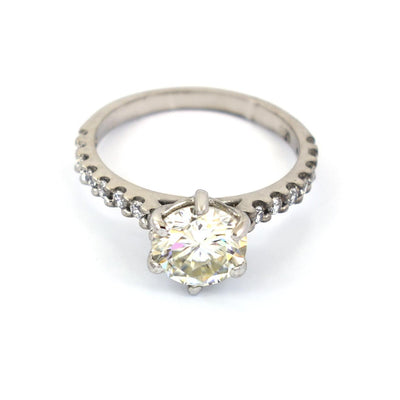 1.50 Ct Stunning Off White Diamond Solitaire Ring with Accents, Elegant Look & Great Sparkle ! Ideal For Birthday Gift, Certified Diamond! - ZeeDiamonds