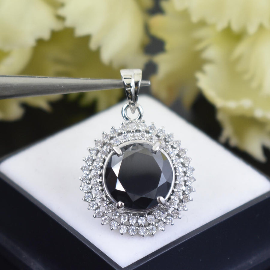 5 Ct AAA Quality Brilliant Cut Black Diamond Pendant with White Accents in Prong Setting! Beautiful Design and Latest Collection, Certified Diamond - ZeeDiamonds