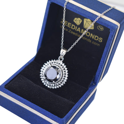 5 Ct AAA Quality Brilliant Cut Black Diamond Pendant with White Accents in Prong Setting! Beautiful Design and Latest Collection, Certified Diamond - ZeeDiamonds