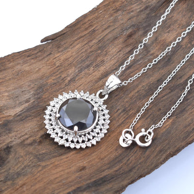 5 Ct AAA Quality Brilliant Cut Black Diamond Pendant with White Accents in Prong Setting! Beautiful Design and Latest Collection, Certified Diamond - ZeeDiamonds