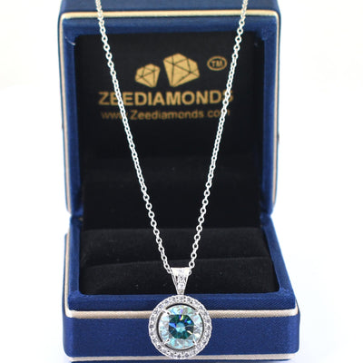 3 Carat Certified Amazing Blue Diamond Pendant with White Accents in 925 Silver, Very Latest Design & Elegant Shine! Ideal Gift For Wife, Girlfriend! Certified Diamond - ZeeDiamonds