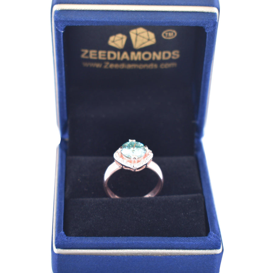 2 Ct AAA Certified Gorgeous Round Brilliant Cut Blue Diamond Solitaire Ring in 925 Silver, New Collection and Great Shine - ZeeDiamonds