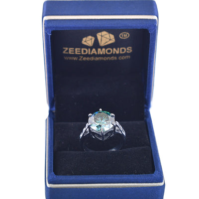 5 Ct AAA Certified Deep Blue Diamond Solitaire Ring in 925 Silver. Round Brilliant Cut ! Latest Collection and Great Sparkle - ZeeDiamonds