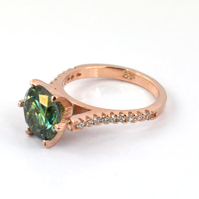 3.50 Carat Certified Greenish Blue Diamond Ring in Rose Gold with White Accents, Beautiful Design & Great Sparkle! Gift For Wedding/Birthday - ZeeDiamonds