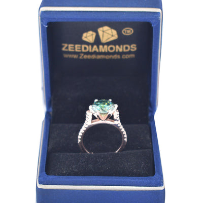 3.50 Carat Certified Greenish Blue Diamond Ring in Rose Gold with White Accents, Beautiful Design & Great Sparkle! Gift For Wedding/Birthday - ZeeDiamonds