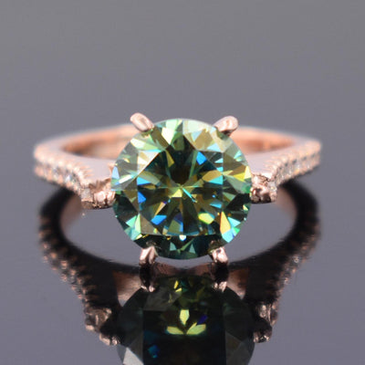 3.50 Carat Certified Greenish Blue Diamond Ring in Rose Gold with White Accents, Beautiful Design & Great Sparkle! Gift For Wedding/Birthday - ZeeDiamonds