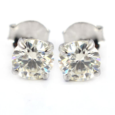 2.10 Ct Elegant Off White Diamond Solitaire Stud Earrings in 925 Silver with White Finish! Great Sparkle and Blink! Certified Diamonds, Gift For Birthday/Anniversary - ZeeDiamonds