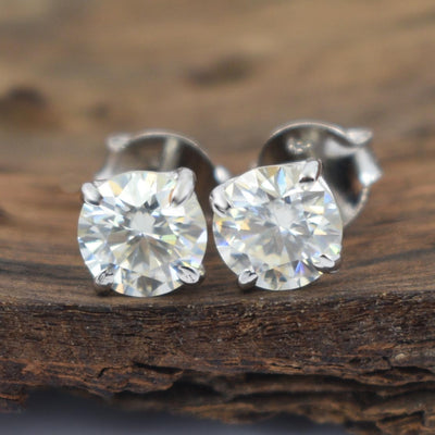 2.10 Ct Elegant Off White Diamond Solitaire Stud Earrings in 925 Silver with White Finish! Great Sparkle and Blink! Certified Diamonds, Gift For Birthday/Anniversary - ZeeDiamonds