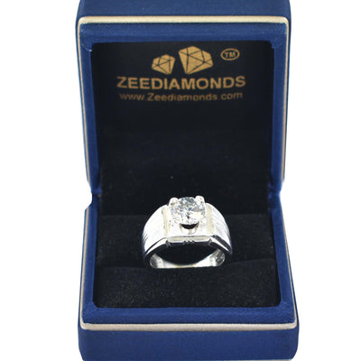 2 Ct Round Off White Diamond Solitaire Men's Ring, Elegant Look & Great Sparkle ! Ideal For Birthday Gift, Certified Diamond! - ZeeDiamonds