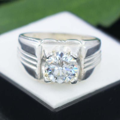 2 Ct Round Off White Diamond Solitaire Men's Ring, Elegant Look & Great Sparkle ! Ideal For Birthday Gift, Certified Diamond!