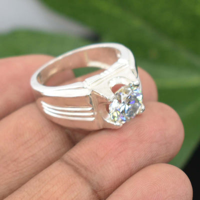 2 Ct Round Off White Diamond Solitaire Men's Ring, Elegant Look & Great Sparkle ! Ideal For Birthday Gift, Certified Diamond! - ZeeDiamonds
