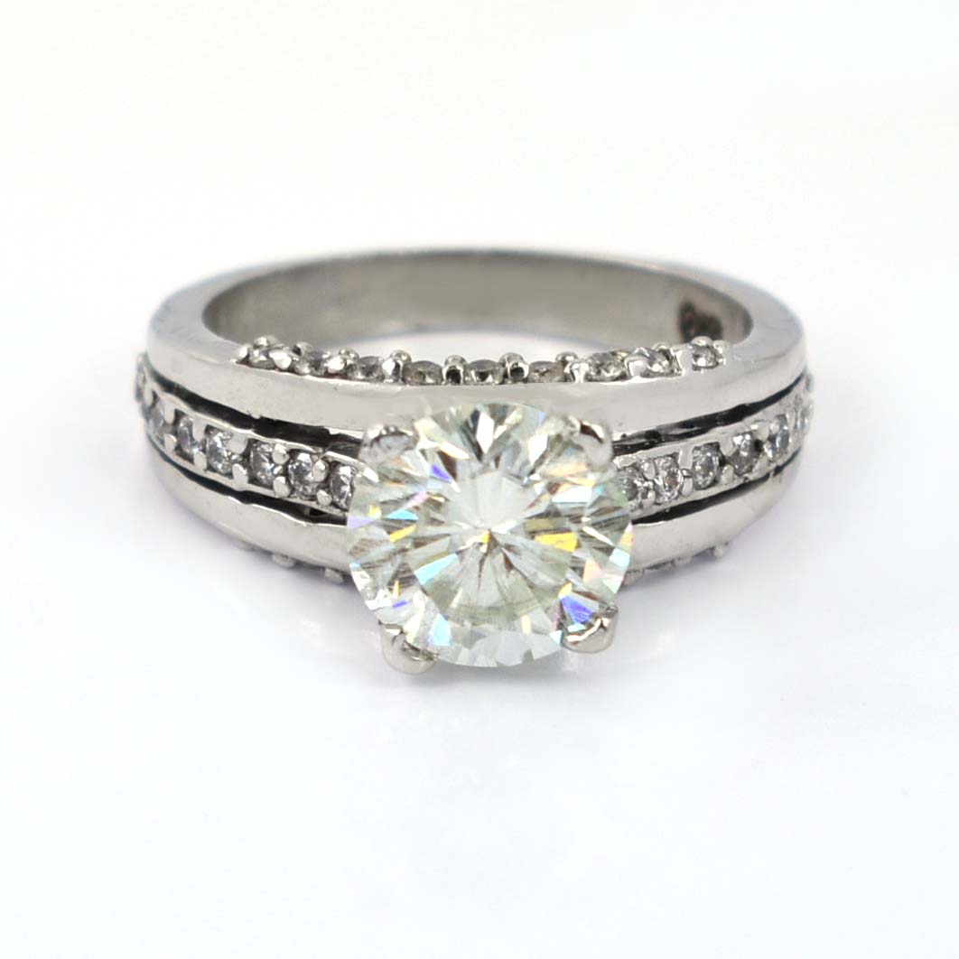 Very Elegant White Moissanite Designer Ring with White Accents, Latest ...