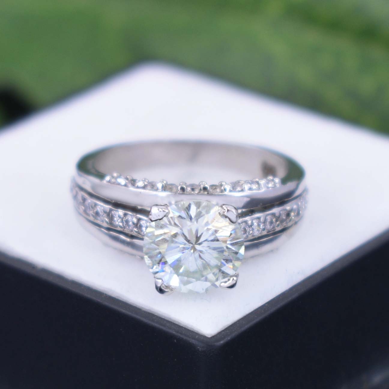 Very Elegant White Moissanite Designer Ring with White Accents, Latest ...
