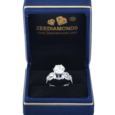Designer Off White Diamond Wedding Ring in prongs with Accents, Amazing Collection & Great Sparkle ! Ideal For Birthday Gift, 1.90 Ct Certified Diamond! - ZeeDiamonds