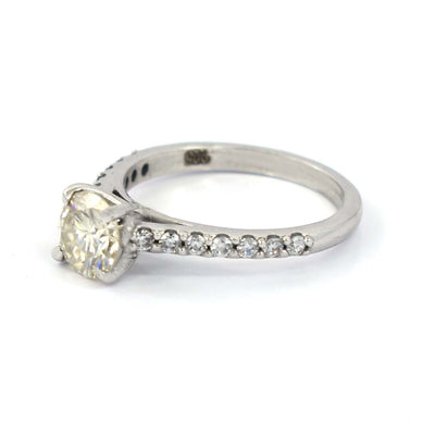 Amazing Off White Diamond Ring in prongs with Accents, Great Brilliance & Sparkle ! Ideal For Birthday Gift, 1.00 Ct Certified Diamond! - ZeeDiamonds