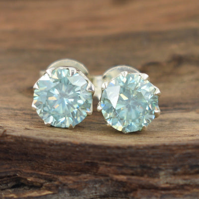 Certified 3.40 Ct Brilliant Cut Blue Diamond Solitaire Stud Earrings in White Gold Finish! Great Brilliance & Luster. Gift For Birthday! - ZeeDiamonds