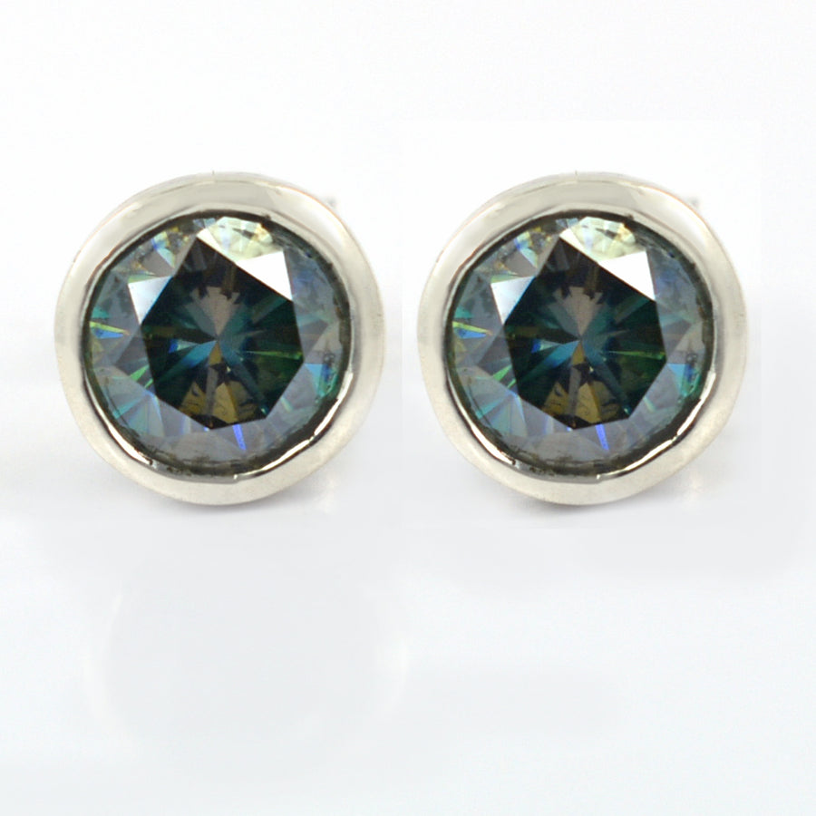 Certified 3.20 Ct Amazing Deep Blue Diamond Solitaire Stud Earrings in Bezel Style! Great Brilliance & Excellent Luster. Gift For Anniversary! - ZeeDiamonds