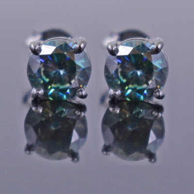 3 Ct Certified Blue Diamond Stud Earrings in 925 Silver with Black Gold Finish! Great Shine & Luster! Gift For Birthday! - ZeeDiamonds