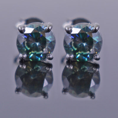 3 Ct Certified Blue Diamond Stud Earrings in 925 Silver with Black Gold Finish! Great Shine & Luster! Gift For Birthday! - ZeeDiamonds
