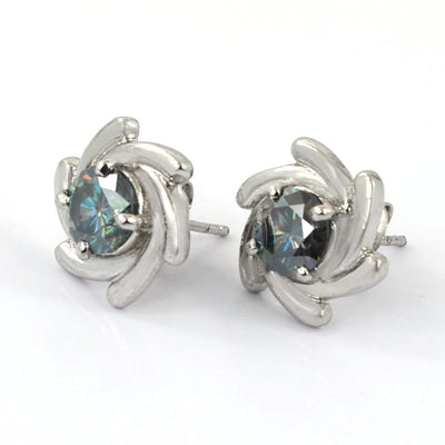 Stylish Blue Diamond Stud Earrings in White Gold Finish! Great Brilliance & Luster. Gift For Birthday!  1.60 Ct Certified - ZeeDiamonds