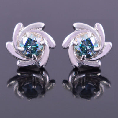 Stylish Blue Diamond Stud Earrings in White Gold Finish! Great Brilliance & Luster. Gift For Birthday!  1.60 Ct Certified - ZeeDiamonds