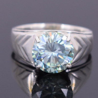 Amazing Brilliant Cut Blue Diamond Solitaire Men's Ring in Prong Setting. Latest Design & Great Shine! Gift For Wedding/Birthday! 4.00 Ct Certified - ZeeDiamonds