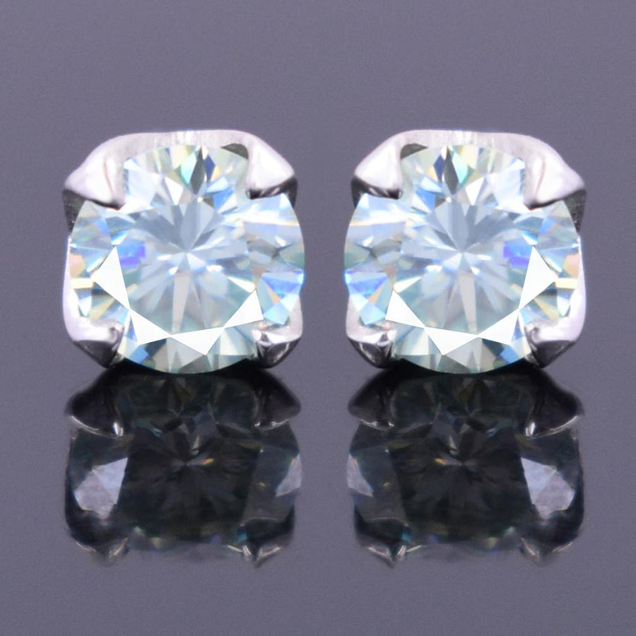 Certified 4.00 Ct Round Brilliant Cut Blue Diamond Solitaire Stud Earrings in White Gold Finish! Great Shine & Excellent Luster. Gift For Birthday! - ZeeDiamonds