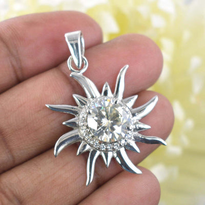 3.70 Ct Certified Off-White Diamond Sun Design Pendant with Accents. Ideal Gift for Wife. Great Sparkle - ZeeDiamonds