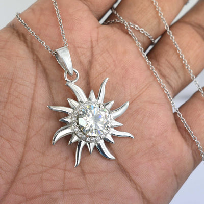 3.70 Ct Certified Off-White Diamond Sun Design Pendant with Accents. Ideal Gift for Wife. Great Sparkle - ZeeDiamonds