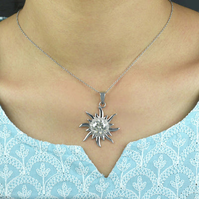 3.70 Ct Certified Off-White Diamond Sun Design Pendant with Accents. Ideal Gift for Wife. Great Sparkle - ZeeDiamonds