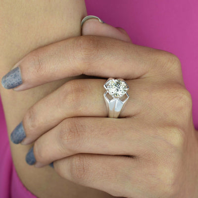 2.15 Ct Brilliant Cut  Off-White Diamond Solitaire Men's Ring in Prongs, 100% Certified. Ideal Gift for Anniversary, Birthday - ZeeDiamonds