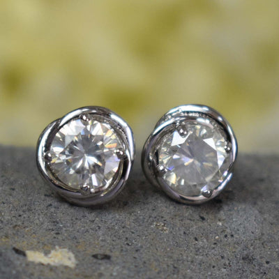 AAA Certified 1.60 Ct, Gorgeous Off-White Diamond Solitaire Studs in 925 Silver! Amazing Collection & Great Shine - ZeeDiamonds