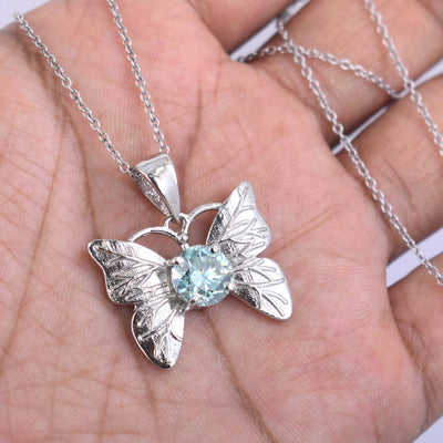 2.15 Ct AAA Certified Gorgeous Blue Diamond Butterfly Pendant in White Finish, Very Elegant Shine & Ideal Gift for Anniversary, Birthday - ZeeDiamonds