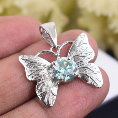 2.15 Ct AAA Certified Gorgeous Blue Diamond Butterfly Pendant in White Finish, Very Elegant Shine & Ideal Gift for Anniversary, Birthday - ZeeDiamonds